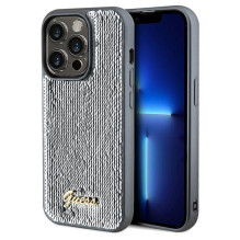 Guess Sequin Script Metalinis dėklas iPhone 14 Pro - sidabrinis