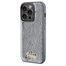 Guess Sequin Script Metalinis dėklas iPhone 14 Pro - sidabrinis