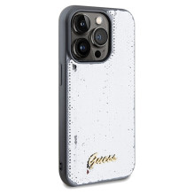 Guess Sequin Script Metalinis dėklas iPhone 14 Pro - sidabrinis