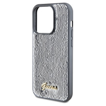 Guess Sequin Script Metalinis dėklas iPhone 14 Pro - sidabrinis