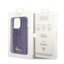 Guess Sequin Script Metalinis dėklas iPhone 14 Pro - violetinis