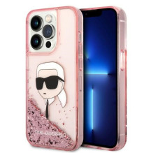 „Karl Lagerfeld“ blizgučiais puoštas „Karl's Head“ dėklas, skirtas „iPhone 14 Pro“ – rožinis