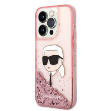 „Karl Lagerfeld“ blizgučiais puoštas „Karl's Head“ dėklas, skirtas „iPhone 14 Pro“ – rožinis