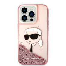 „Karl Lagerfeld“ blizgučiais puoštas „Karl's Head“ dėklas, skirtas „iPhone 14 Pro“ – rožinis