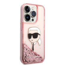 „Karl Lagerfeld“ blizgučiais puoštas „Karl's Head“ dėklas, skirtas „iPhone 14 Pro“ – rožinis