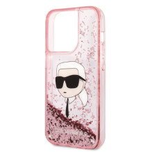 „Karl Lagerfeld“ blizgučiais puoštas „Karl's Head“ dėklas, skirtas „iPhone 14 Pro“ – rožinis