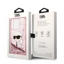 „Karl Lagerfeld“ blizgučiais puoštas „Karl's Head“ dėklas, skirtas „iPhone 14 Pro“ – rožinis
