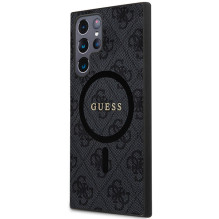 Guess 4G Collection Leather Metal Logo MagSafe Case for Samsung Galaxy S24 Ultra - Black