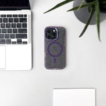 Blizgantis dėklas MagSafe skirtas iPhone 16 - violetinis su blizgučiais
