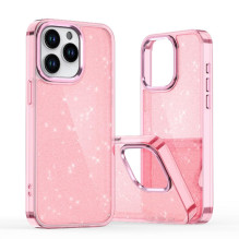 Blizgantis dėklas iPhone 16 - rožinis su blizgučiais