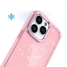 Blizgantis dėklas iPhone 16 Pro - rožinis su blizgučiais