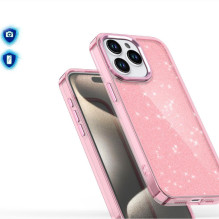 Blizgantis dėklas iPhone 16 Pro Max - rožinis su blizgučiais
