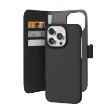 Puro Wallet Nuimamas MagSafe 2in1 PU odinis dėklas su atvartu ir pinigine, skirta iPhone 15 Pro Max – juoda