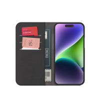 Puro Wallet Nuimamas MagSafe 2in1 PU odinis dėklas su atvartu ir pinigine, skirta iPhone 15 Pro Max – juoda