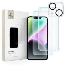 Tech-Protect Supreme rinkinys, skirtas iPhone 14 2x grūdintas stiklas ekranui / grūdintas stiklas fotoaparatui