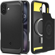 Spigen Rugged Armor MagSafe dėklas iPhone 16 - juodas