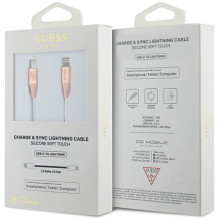 Guess Ebossed Logo USB-C / žaibo kabelis 1,5 m greitas įkrovimas – rožinė