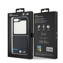 BMW Carbon Blue Line dėklas, skirtas Samsung Galaxy Z Flip 6 – juodas BMW Carbon Blue Line dėklas, skirtas Samsung Galaxy Z Flip 6 – juodas