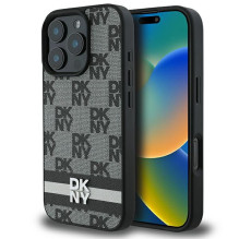 DKNY Checkered Pattern Printed Stripes dėklas iPhone 16 Pro - juodas