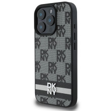 DKNY Checkered Pattern Printed Stripes dėklas iPhone 16 Pro - juodas