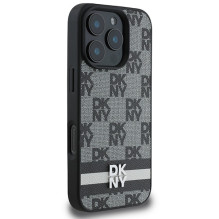 DKNY Checkered Pattern Printed Stripes dėklas iPhone 16 Pro - juodas