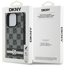 DKNY Checkered Pattern Printed Stripes dėklas iPhone 16 Pro - juodas