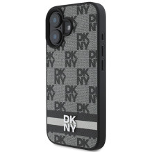 DKNY languotas raštas ir margintos juostelės iPhone 16 dėklas – juodas