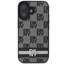 DKNY languotas raštas ir margintos juostelės iPhone 16 dėklas – juodas