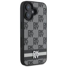 DKNY languotas raštas ir margintos juostelės iPhone 16 dėklas – juodas