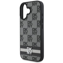 DKNY languotas raštas ir margintos juostelės iPhone 16 dėklas – juodas