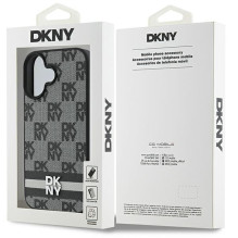 DKNY languotas raštas ir margintos juostelės iPhone 16 dėklas – juodas