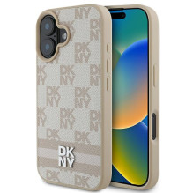 DKNY languotas raštas ir spausdintos juostelės iPhone 16 dėklas – rožinis
