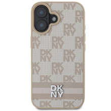 DKNY Checkered Pattern &amp; Printed Stripes iPhone 16 Case - Pink