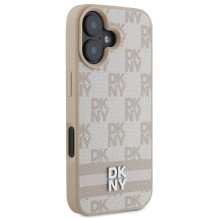 DKNY languotas raštas ir spausdintos juostelės iPhone 16 dėklas – rožinis