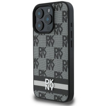 DKNY Checkered Pattern Printed Stripes dėklas, skirtas iPhone 16 Pro Max - juodas