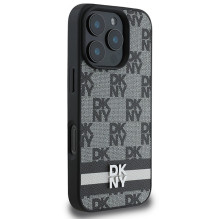 DKNY Checkered Pattern &amp; Printed Stripes case for iPhone 16 Pro Max - black