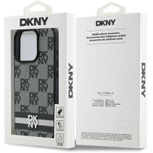 DKNY Checkered Pattern Printed Stripes dėklas, skirtas iPhone 16 Pro Max - juodas