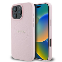 Guess MagSafe grūdėtas auksinis žiedas iPhone 15 Pro Max dėklas – rožinis