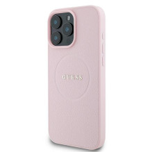 Guess MagSafe grūdėtas auksinis žiedas iPhone 15 Pro Max dėklas – rožinis