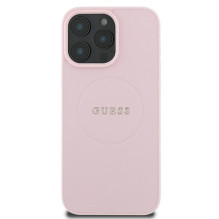 Guess MagSafe grūdėtas auksinis žiedas iPhone 15 Pro Max dėklas – rožinis