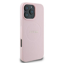 Guess MagSafe grūdėtas auksinis žiedas iPhone 15 Pro Max dėklas – rožinis