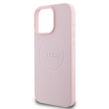 Guess MagSafe grūdėtas auksinis žiedas iPhone 15 Pro Max dėklas – rožinis