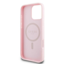 Guess MagSafe grūdėtas auksinis žiedas iPhone 15 Pro Max dėklas – rožinis