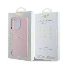 Guess MagSafe grūdėtas auksinis žiedas iPhone 15 Pro Max dėklas – rožinis