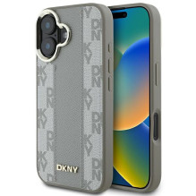 DKNY languotų raštų Magsafe iPhone 16 dėklas – smėlio spalvos