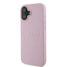 Guess Grained Gold Ring MagSafe iPhone 16 Plus dėklas – rožinis
