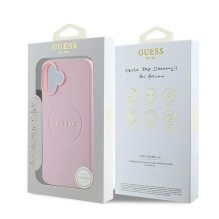 Guess Grained Gold Ring MagSafe iPhone 16 Plus dėklas – rožinis
