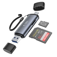 Tech-Protect UltraBoost SD / micro SD kortelių skaitytuvas su USB-C / USB-A jungtimis - pilka Tech-Protect UltraBoost SD / micro SD kortelių skaitytuvas su USB-C / USB-A jungtimis - pilka