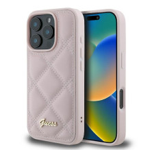 „Guess“ dygsniuotas metalinis logotipas „iPhone 16 Pro“ dėklas – rožinis
