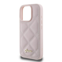 „Guess“ dygsniuotas metalinis logotipas „iPhone 16 Pro“ dėklas – rožinis